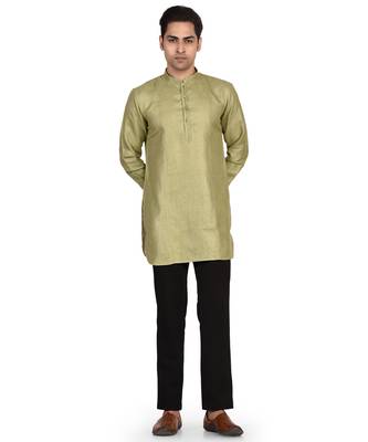 Men's pure linen short kurta with thread work 1