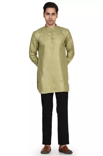 Men's pure linen short kurta with thread work