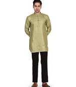Men's pure linen short kurta with thread work