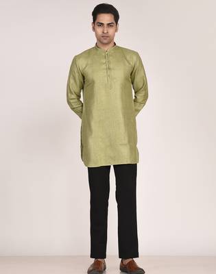 Men's pure linen short kurta with thread work 2