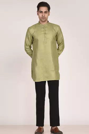 Men's pure linen short kurta with thread work