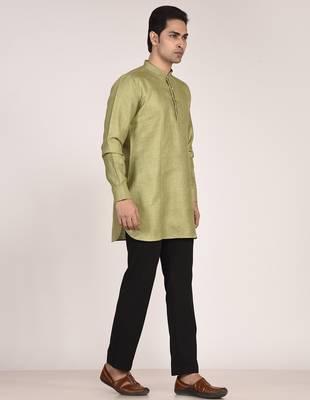 Men's pure linen short kurta with thread work 3