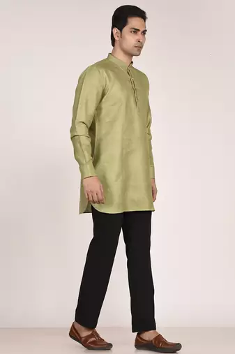 Men's pure linen short kurta with thread work