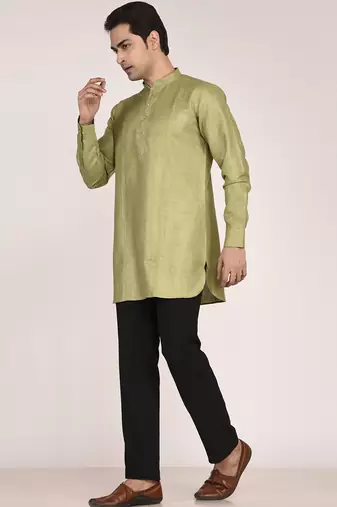 Men's pure linen short kurta with thread work