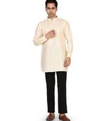 Men's pure linen short kurta with thread work