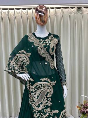 Dark Green Color Sequnce and  Embroidery Georgette Lehenga Choli Set 3