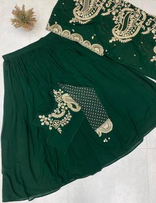 Dark Green Color Sequnce and  Embroidery Georgette Lehenga Choli Set 4