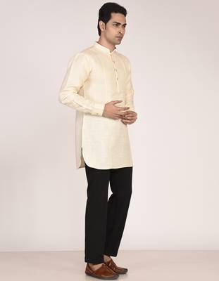 Men's pure linen short kurta with thread work 3