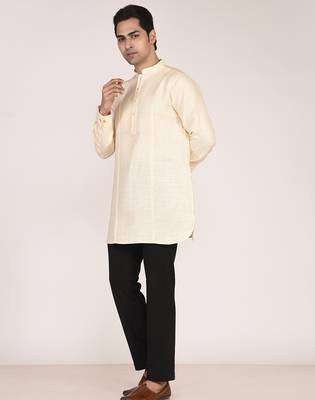 Men's pure linen short kurta with thread work 4