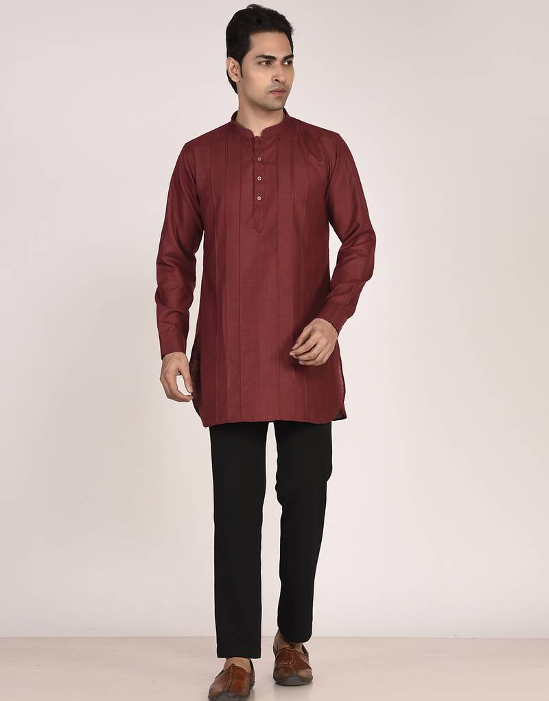 Men's pure linen pintuck short kurta