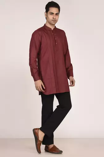 Men's pure linen pintuck short kurta