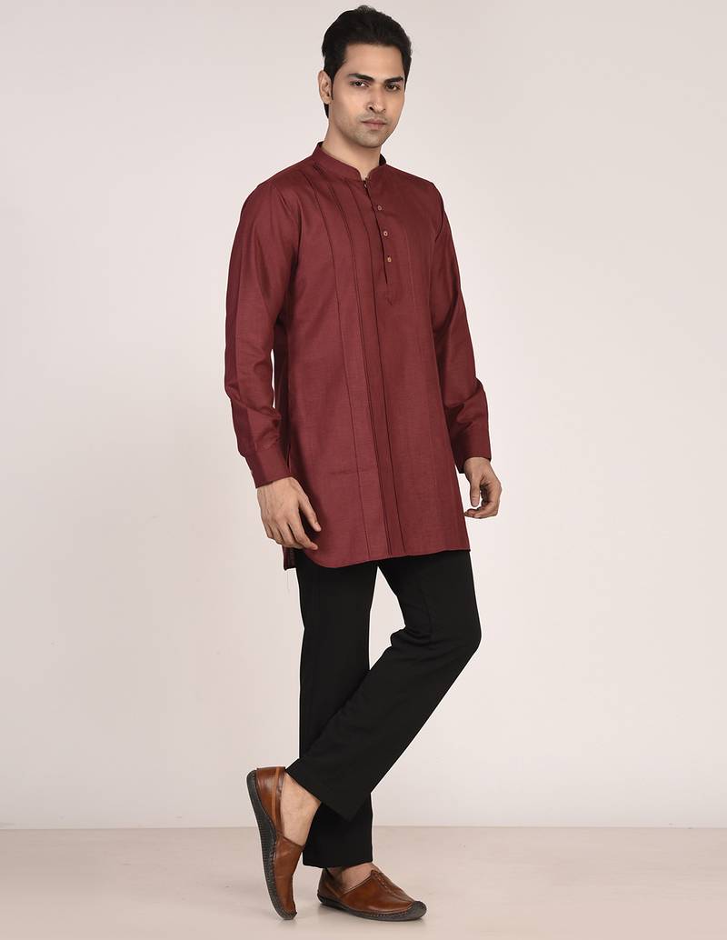 Men's pure linen pintuck short kurta