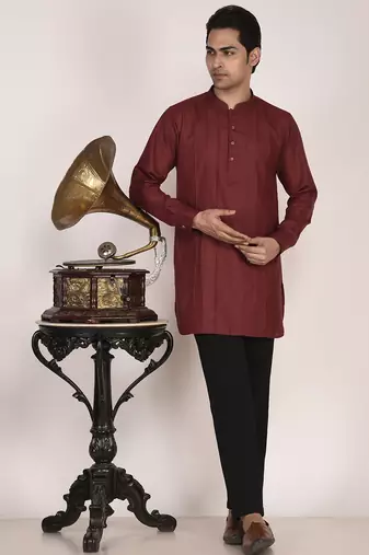 Men's pure linen pintuck short kurta