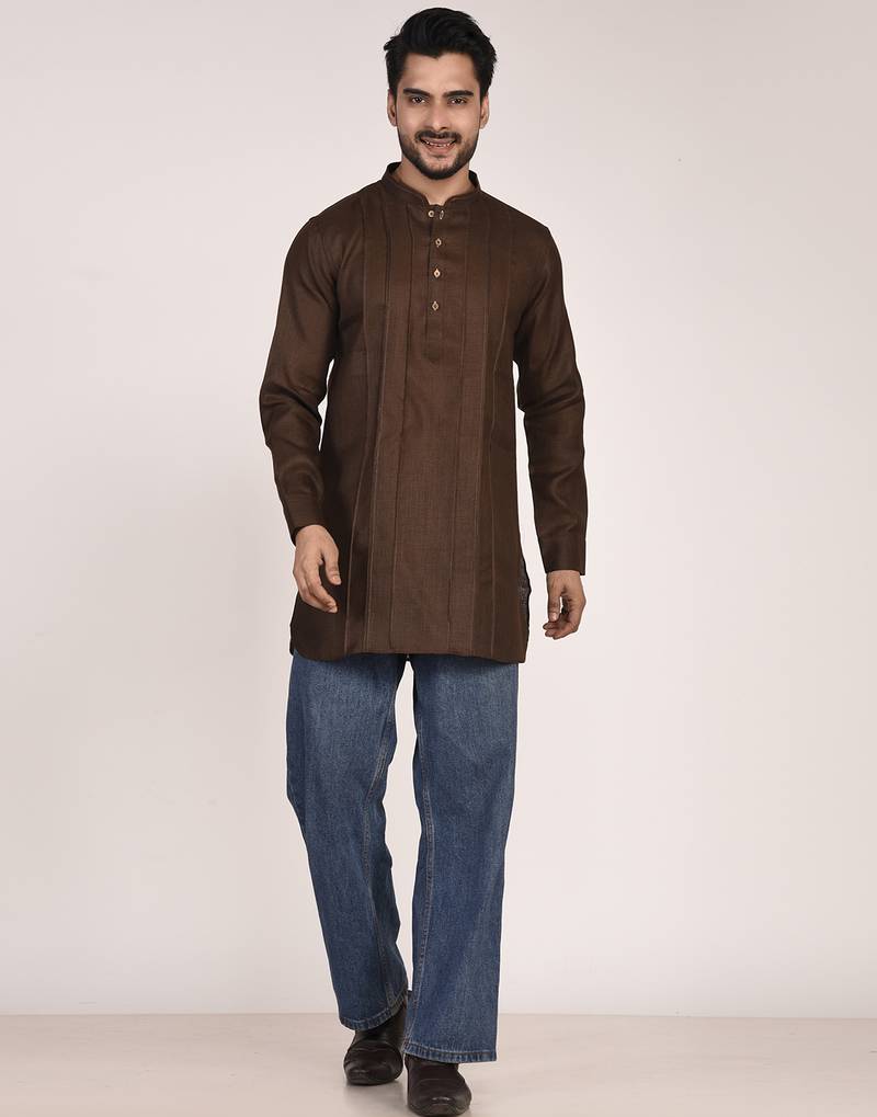 Men's pure linen pintuck short kurta