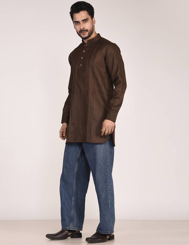 Men's pure linen pintuck short kurta