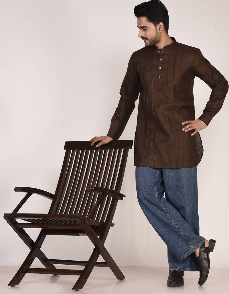 Men's pure linen pintuck short kurta