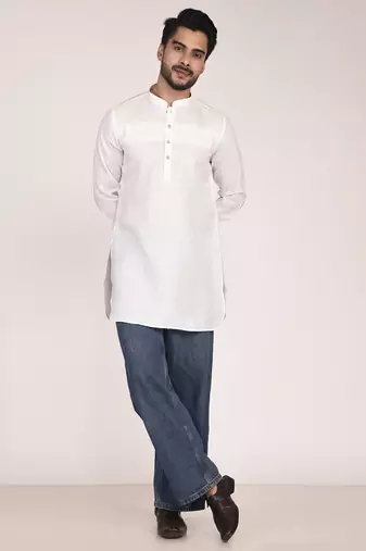 Men's pure linen pintuck short kurta