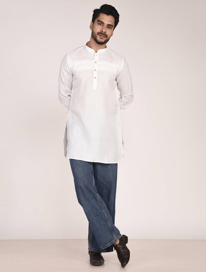 Men's pure linen pintuck short kurta