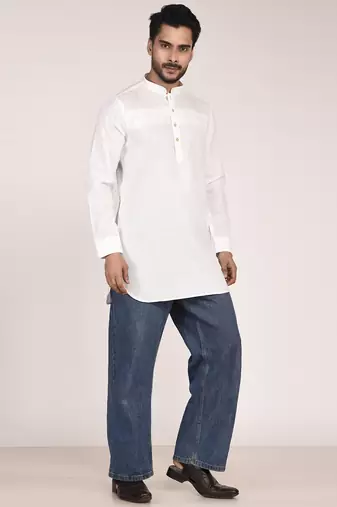 Men's pure linen pintuck short kurta