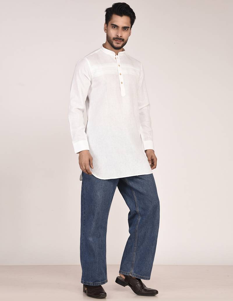 Men's pure linen pintuck short kurta