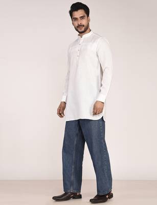 Men's pure linen pintuck short kurta 4