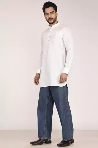 Men's pure linen pintuck short kurta