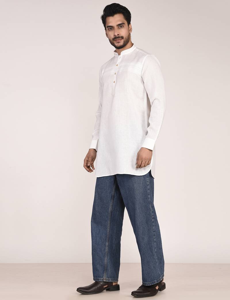 Men's pure linen pintuck short kurta