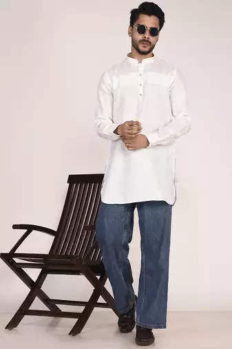 Men's pure linen pintuck short kurta
