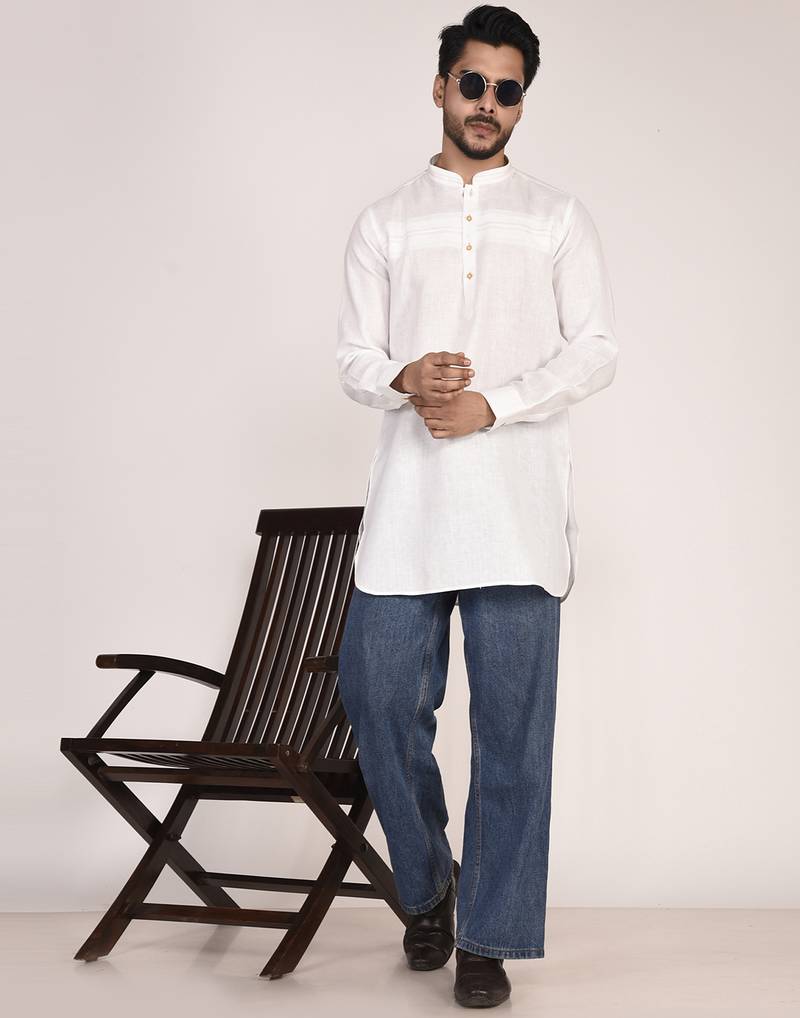 Men's pure linen pintuck short kurta