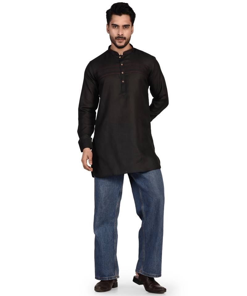 Men's pure linen pintuck short kurta
