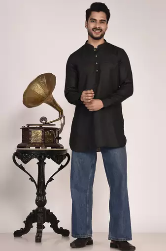 Men's pure linen pintuck short kurta