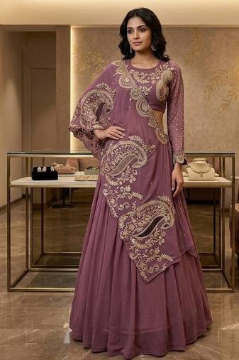 Onion Pink Sequin and Embroidery Georgette Lehenga Choli Set