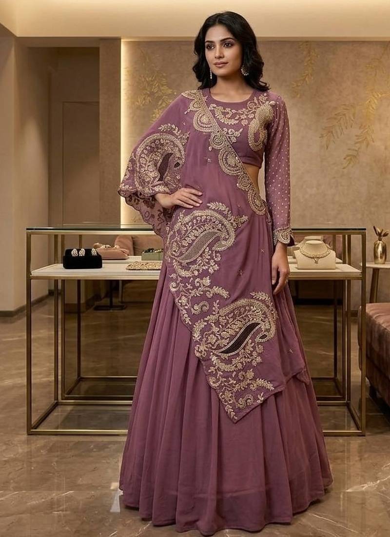 Onion Pink Sequin and Embroidery Georgette Lehenga Choli Set