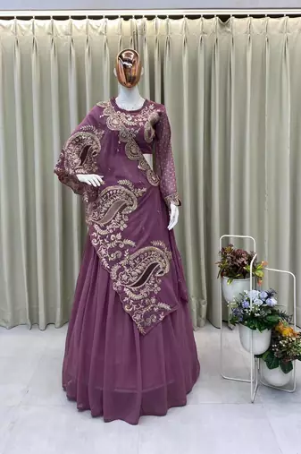 Onion Pink Sequin and Embroidery Georgette Lehenga Choli Set