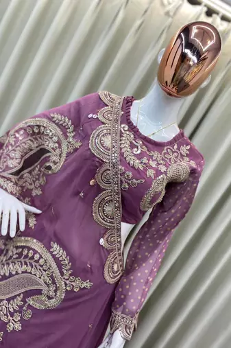 Onion Pink Sequin and Embroidery Georgette Lehenga Choli Set