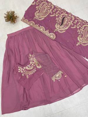 Onion Pink Sequin and Embroidery Georgette Lehenga Choli Set 4