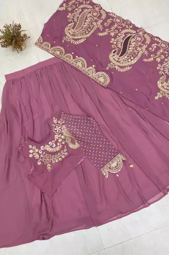 Onion Pink Sequin and Embroidery Georgette Lehenga Choli Set