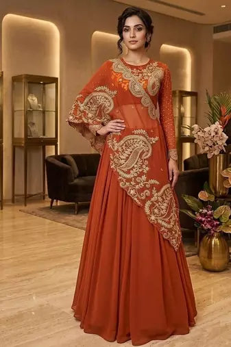 Orange Sequin and Embroidery Georgette Lehenga Choli Set