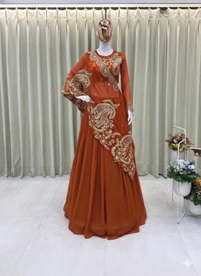 Orange Sequin and Embroidery Georgette Lehenga Choli Set 2