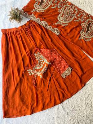 Orange Sequin and Embroidery Georgette Lehenga Choli Set 3