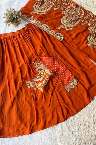 Orange Sequin and Embroidery Georgette Lehenga Choli Set
