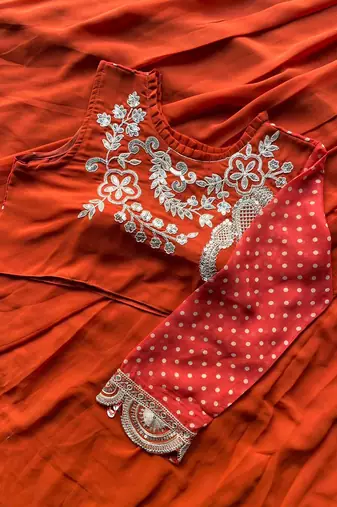 Orange Sequin and Embroidery Georgette Lehenga Choli Set