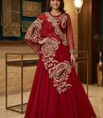 Red Sequin and Embroidery Georgette Lehenga Choli Set