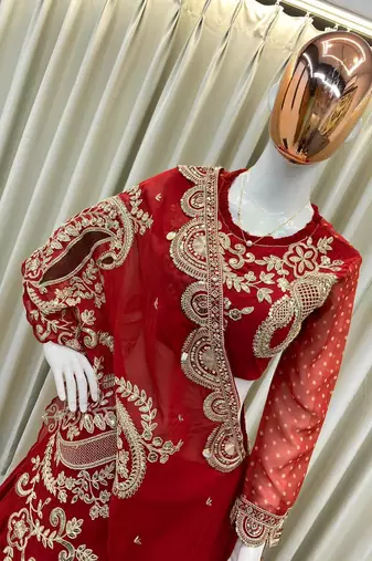 Red Sequin and Embroidery Georgette Lehenga Choli Set