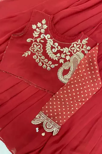 Red Sequin and Embroidery Georgette Lehenga Choli Set