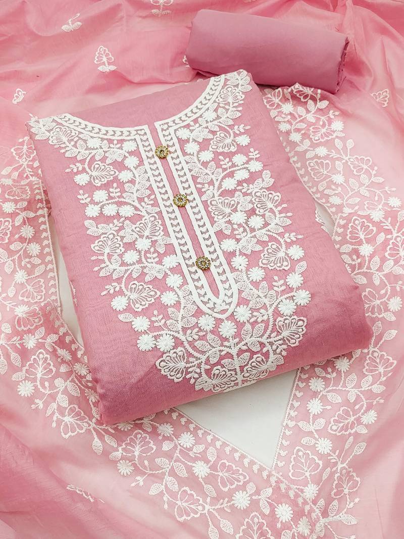 Baby pink chanderi silk embroidered salwar kameez