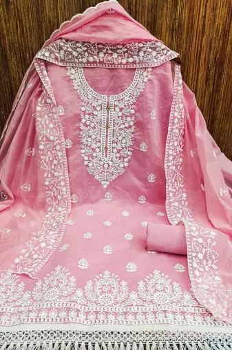 Baby pink chanderi silk embroidered salwar kameez