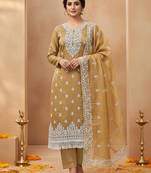 Mustard chanderi silk embroidered salwar kameez