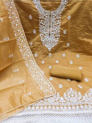 Mustard chanderi silk embroidered salwar kameez 2