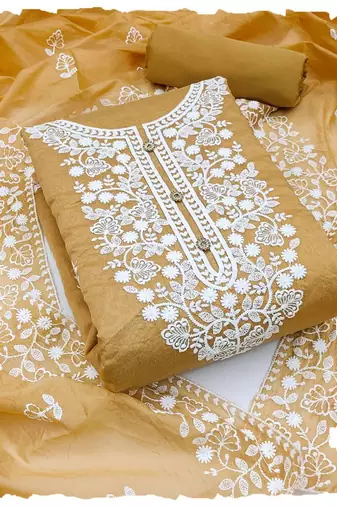 Mustard chanderi silk embroidered salwar kameez